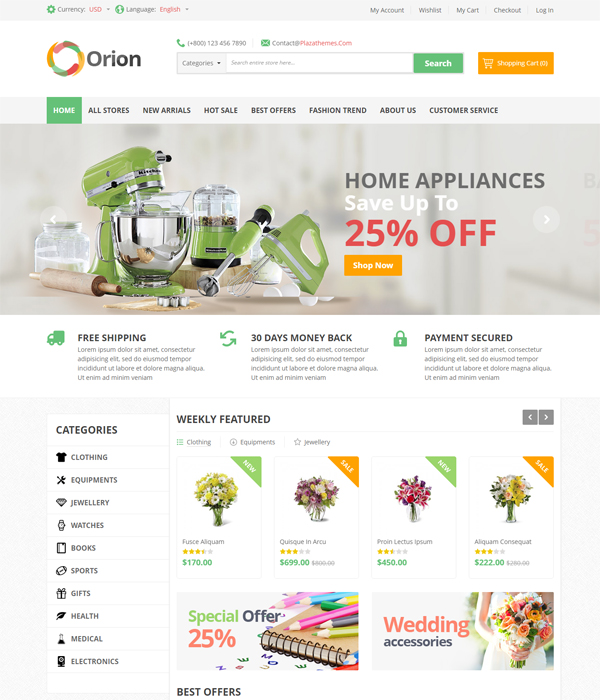 Best Magento Multi-Category Stores Themes - Orion