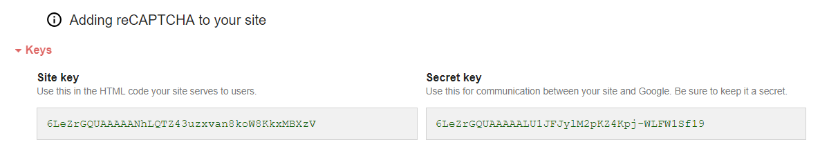 Get Key of the created reCAPTCHA