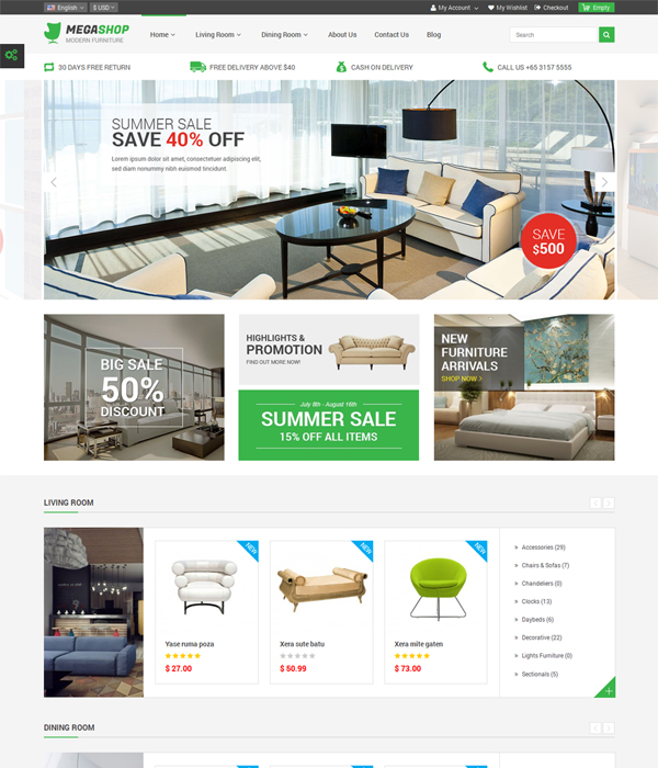 Best Furniture & Interior eCommerce OpenCart Themes - Megashop