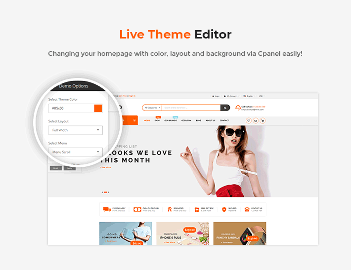 eCommerce Prestashop Shopping Theme - live editor theme