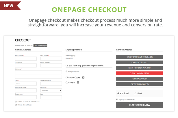 Paradise - Onepage checkout