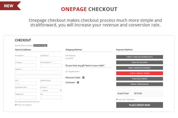 Restaurant - Onepage checkout