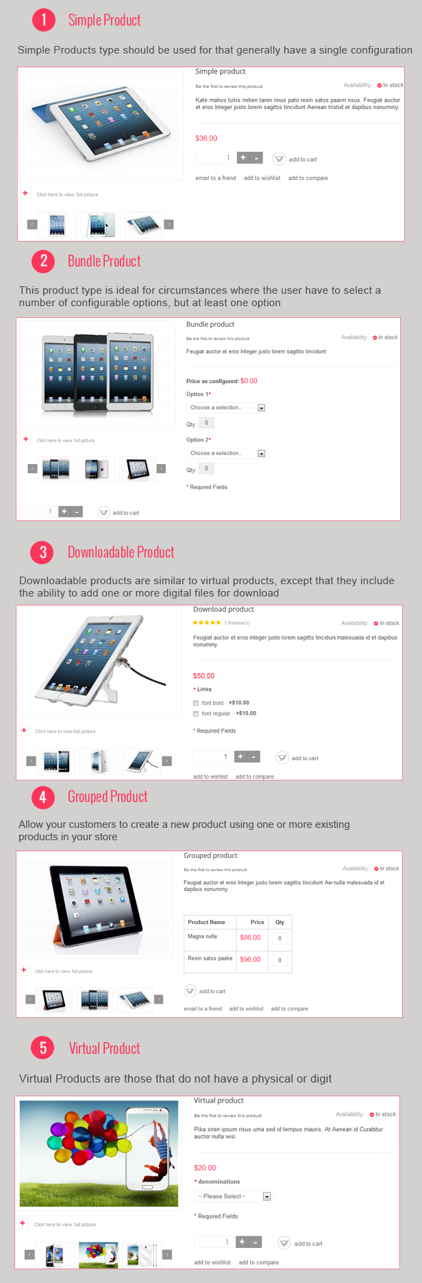 Detail Page with product types