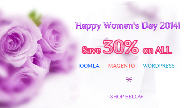 Discount 30% for ALL purchase on International Women's Day